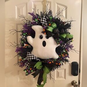 Halloween Ghost Wreath with Colorful Accents - Hand Made by my mother*